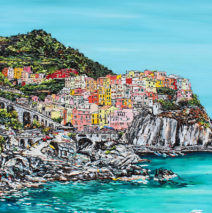 Manarola Memories | 62 x 80 | ink oil and acrylic on canvas | by Brooke Harker