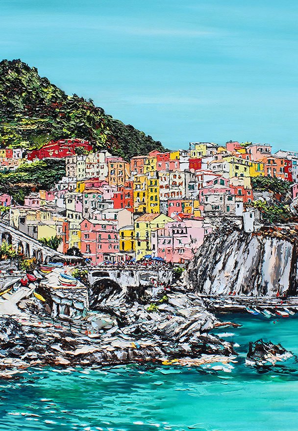 Manarola Memories | 62 x 80 | ink oil and acrylic on canvas | by Brooke Harker