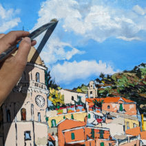 Brush work on the clouds in “Un Dolce Viaggio”