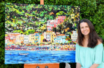 Artist outside her studio with the finished “Limoncello Paradise”