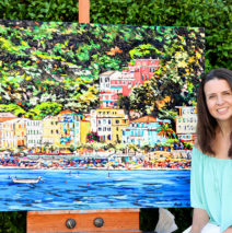 Artist outside her studio with the finished “Limoncello Paradise”