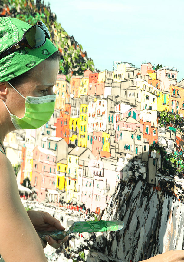 painting “Manarola Memories” in green