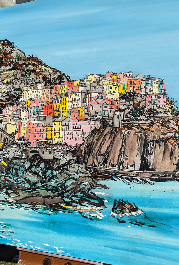 painting “Manarola Memories” in pink