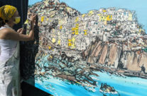 Painting “Manarola Memories” in yellow