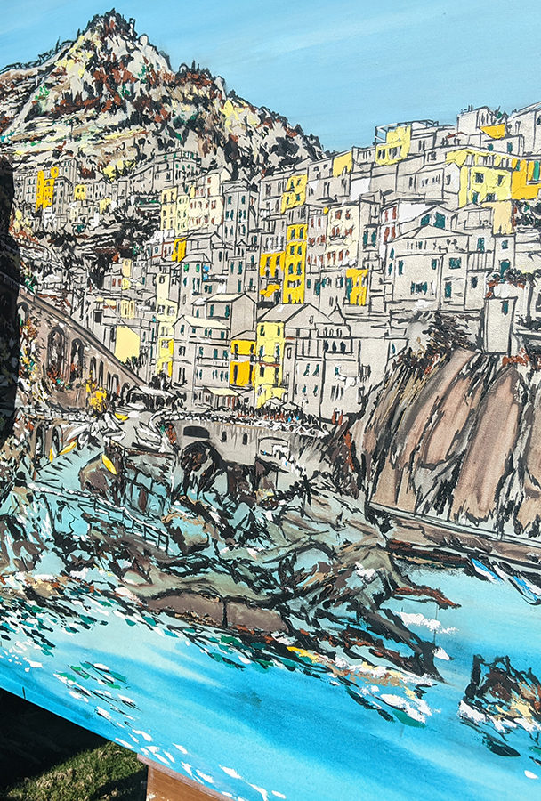 Painting “Manarola Memories” in yellow