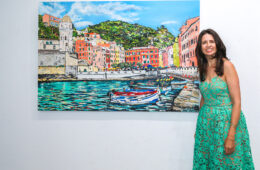 artist Brooke Harker with “Un Dolce Viaggio” 40 x 60