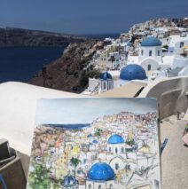 painting of Oia in Santorini Greece