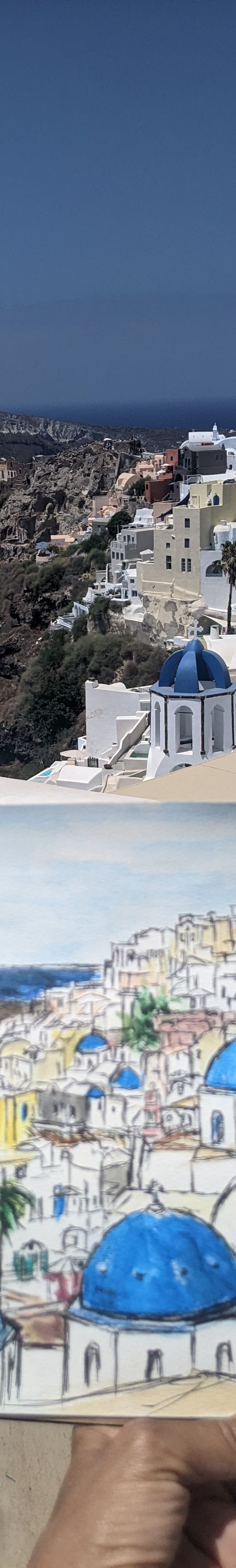 painting of Oia in Santorini Greece