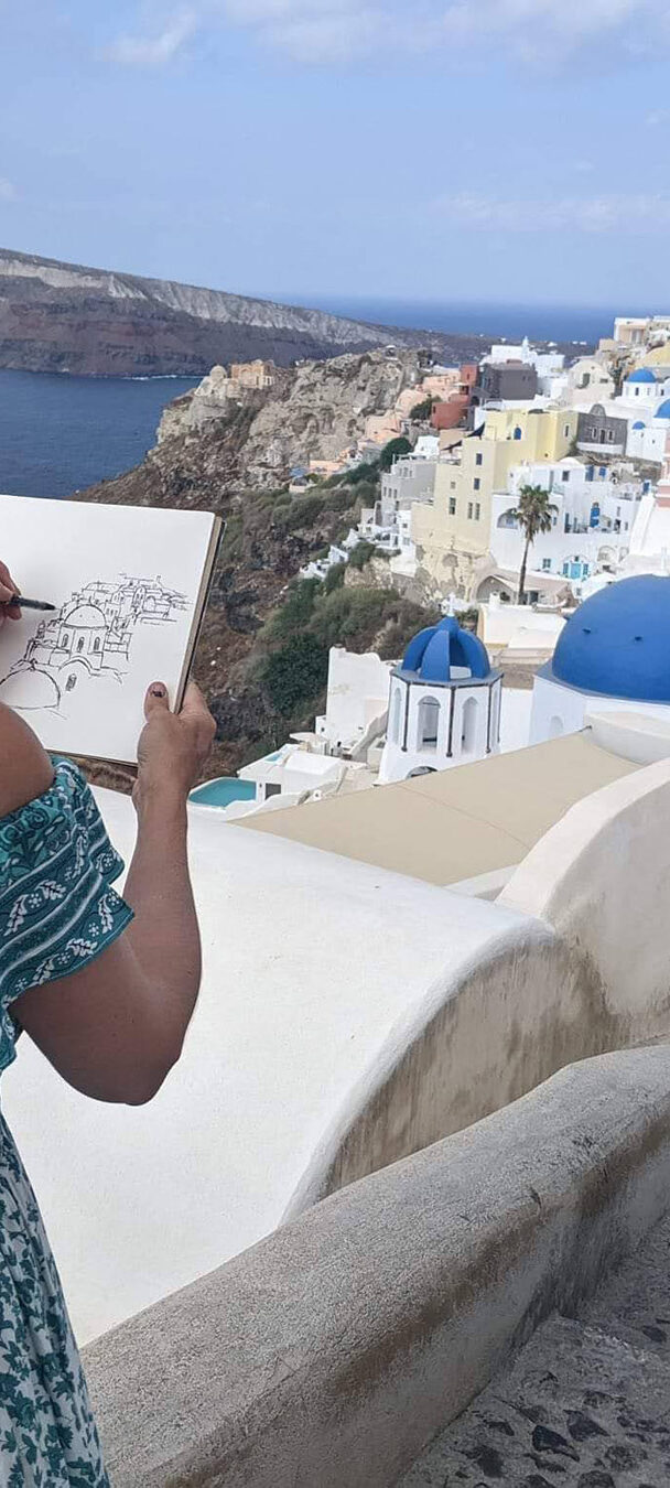 sketching in Santorini Greece