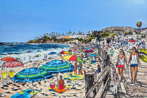 Boardwalk Stroll | by Brooke Harker | 32″ x 48″ ink, oil & acrylic on canvas